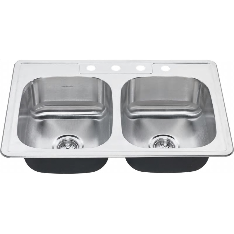 Colony 33x22x6" Stainless Steel Double Bowl Sink w/4 Holes & Waste Fittings