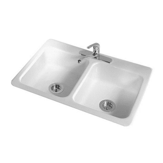 33x22x7-1/4" Steel Double Bowl Kitchen Sink Bone w/4 Holes