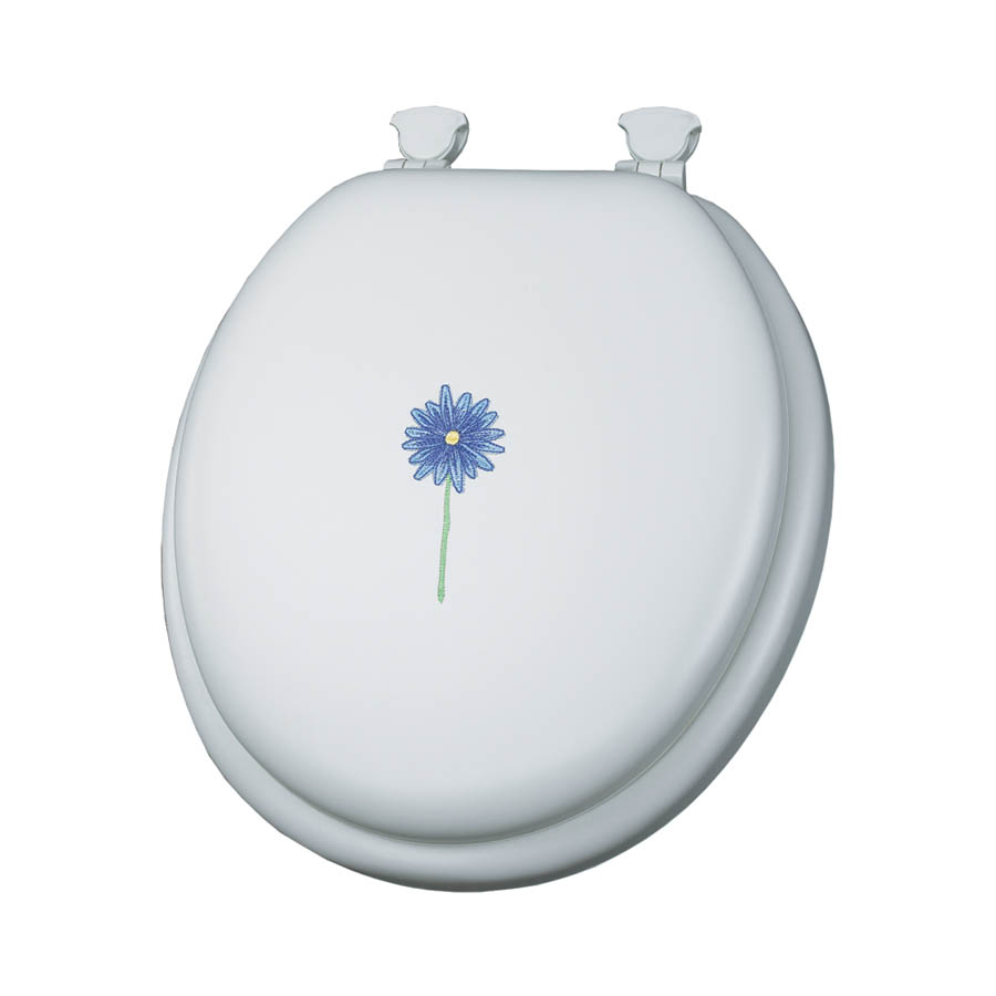 Mayfair Toilet Seat Round Daisy in Bloom Embroidered White