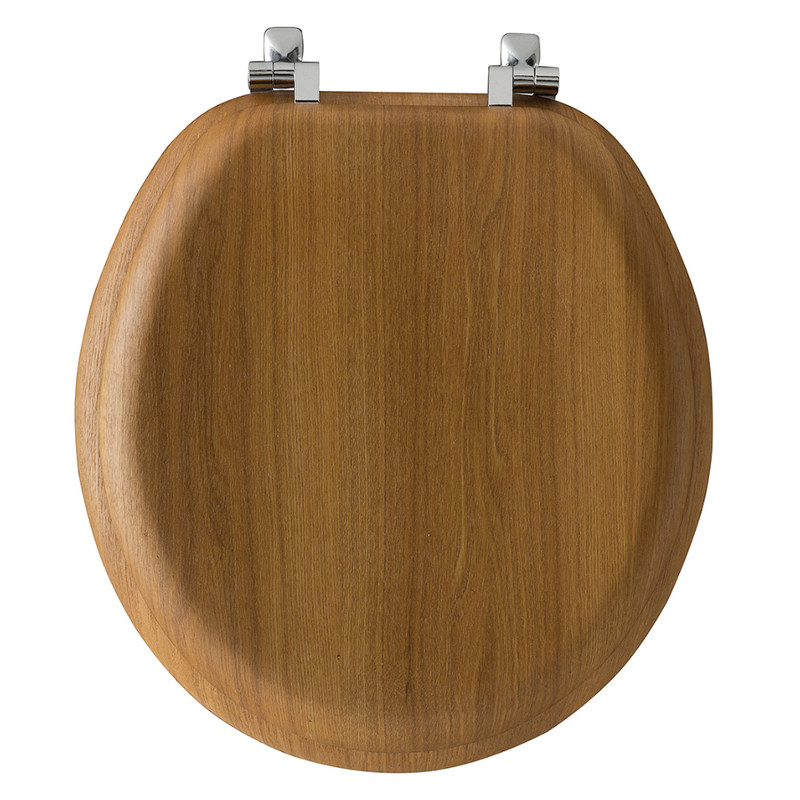Natural Reflections Toilet Seat Round w/Chrome Hinges Natural Oak