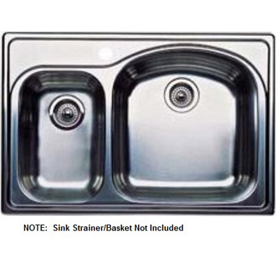 Wave Plus Platinum 33x22x8" Stainless Double Bowl Sink 1 HL