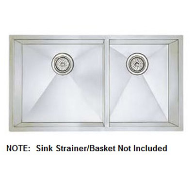 Precision 33x18x10" Stainless Steel 1-3/4 Double Bowl Sink