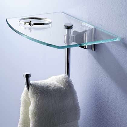Motiv Quattro 9" Glass Shelf w/Hook in Satin Nickel