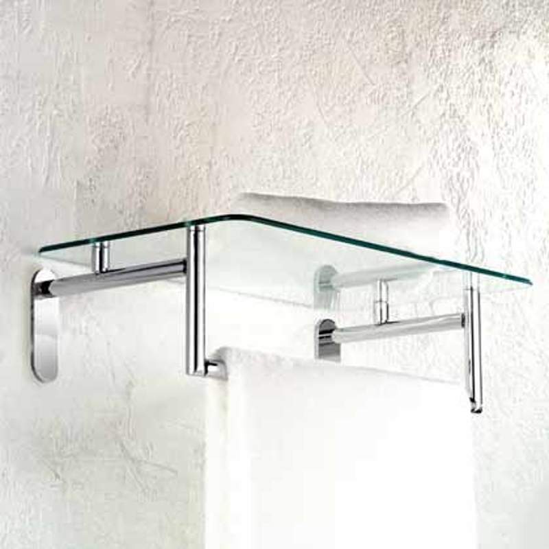 Sine 24" Tempered Glass Hotel Shelf w/Towel Bar in Nickel