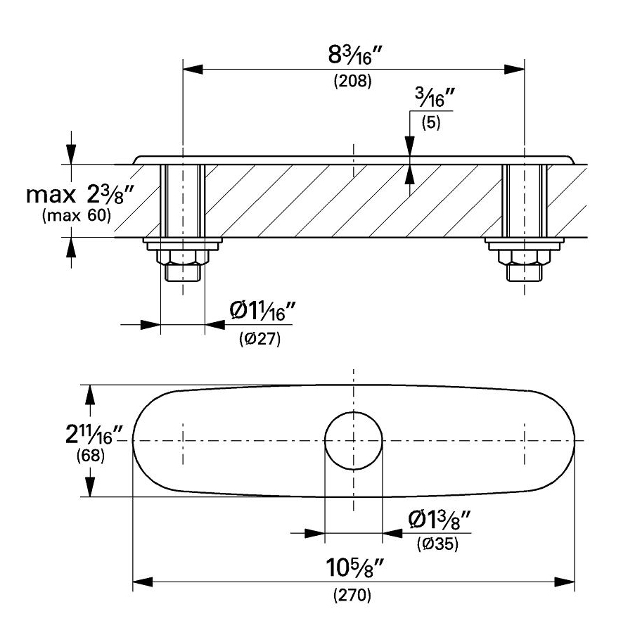 Escutcheon 10"x2-11/16" Euro Design for Kitchen & Lavatory Faucets Biscuit