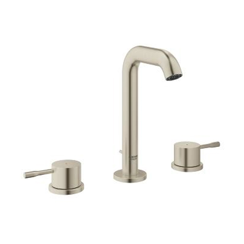 Essence Widespread M-Size Lav Fct w/Lever Hdls & Drn in Brushed Nickel 1.2 gpm
