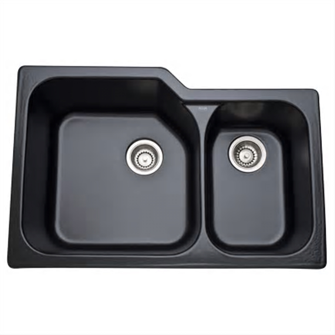 Allia 33x22x10-3/4" Fireclay Lrg/Sm Double Bowl Sink in Black