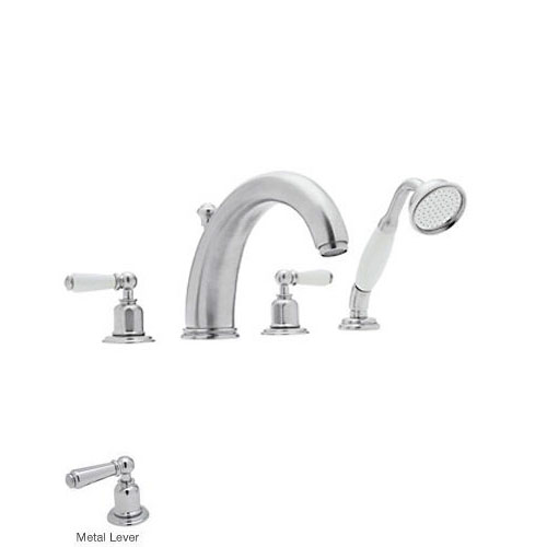 Perrin & Rowe Edwardian Deck Mounted Tub Faucet Plus Hand Shower In Polished Chrome