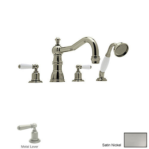 Perrin & Rowe Edwardian Deck Mounted Tub Faucet Plus Hand Shower In Satin Nickel
