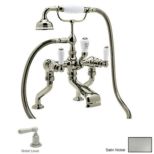 Perrin & Rowe Edwardian Deck Mounted Tub Faucet Plus Hand Shower In Satin Nickel