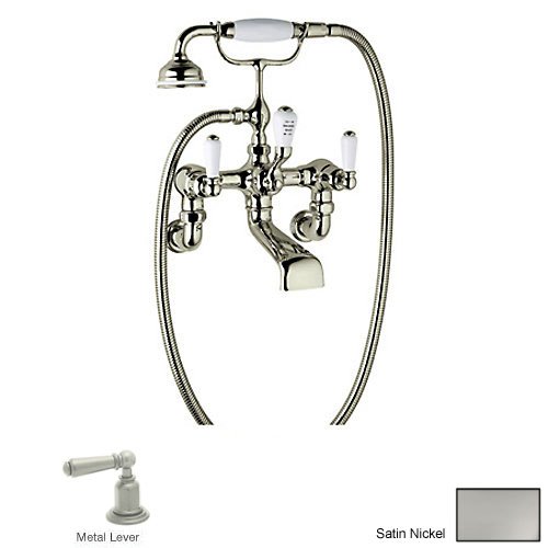 Perrin & Rowe Edwardian Wall Mounted Tub Faucet Plus Hand Shower In Satin Nickel