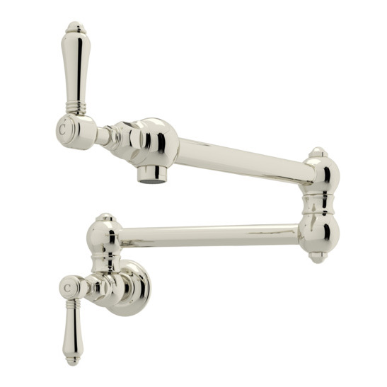 Country Swing Arm Pot Filler in Polished Nickel w/Metal Levers