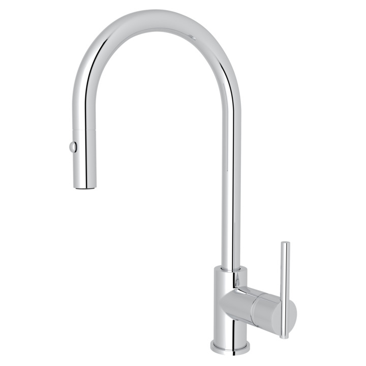 Modern Single Handle Pull-Down Spray Kitchen Faucet in Polished Chrome