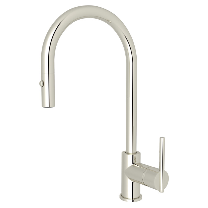 Modern Single Handle Pull-Down Spray Kitchen Faucet in Polished Nickel