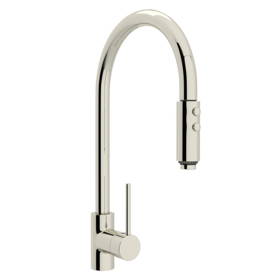 Modern Side Lever Pull-Down Kitchen Faucet in Polished Nickel