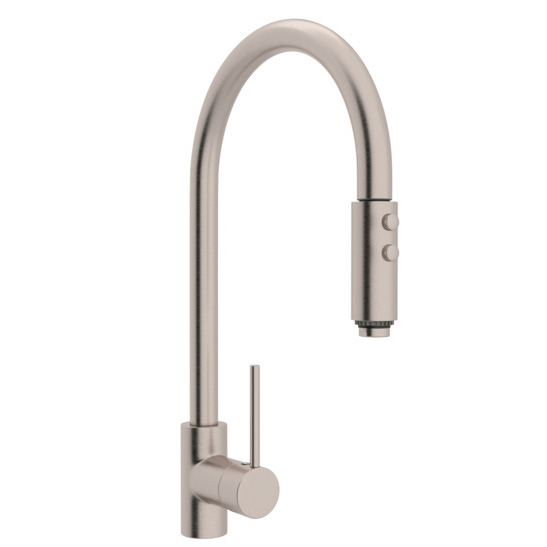 Modern Side Lever Pull-Down Kitchen Faucet in Satin Nickel