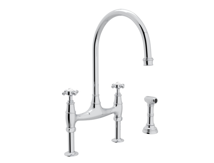 Perrin & Rowe Bridge Faucet w/Side Spray in Polished Chrome