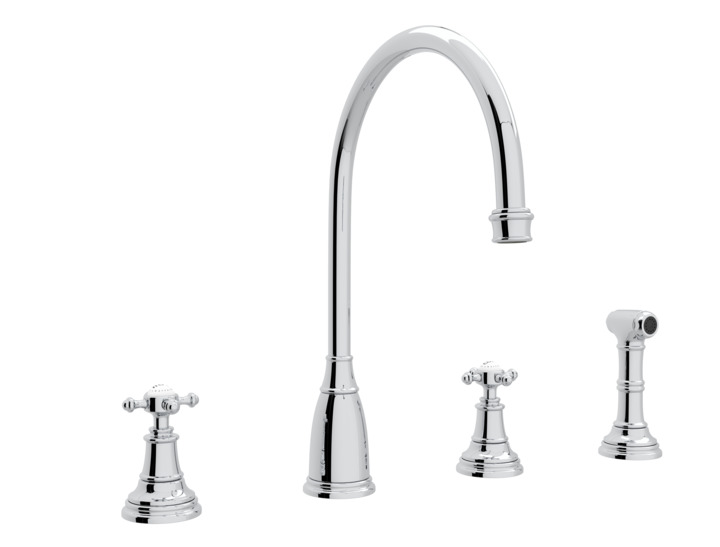 Perrin & Rowe 4 Hole Kitchen Faucet in Polished Chrome & Side Spray