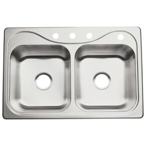 Southhaven 33x22x7" Stainless Steel Double Bowl Sink 4 Holes