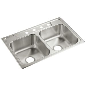 Middleton 33x22x7" Stainless Steel Double Bowl Sink 4 Holes