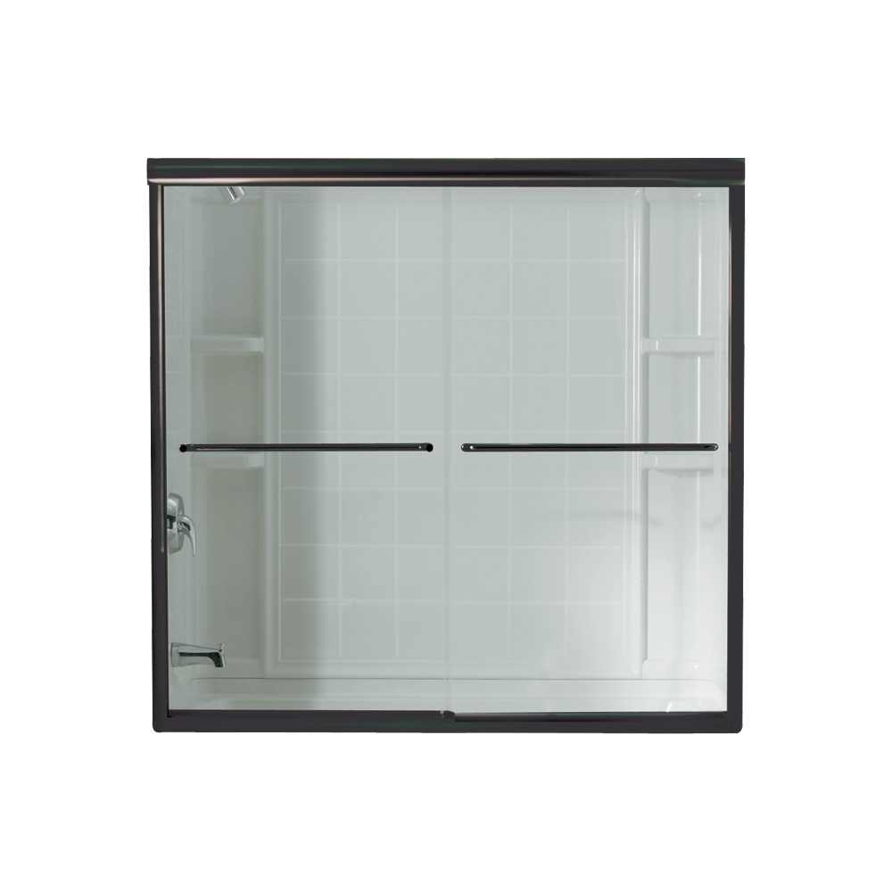 Finesse 59-5/8x57-3/4" Bath Door in Bronze & Clear Glass
