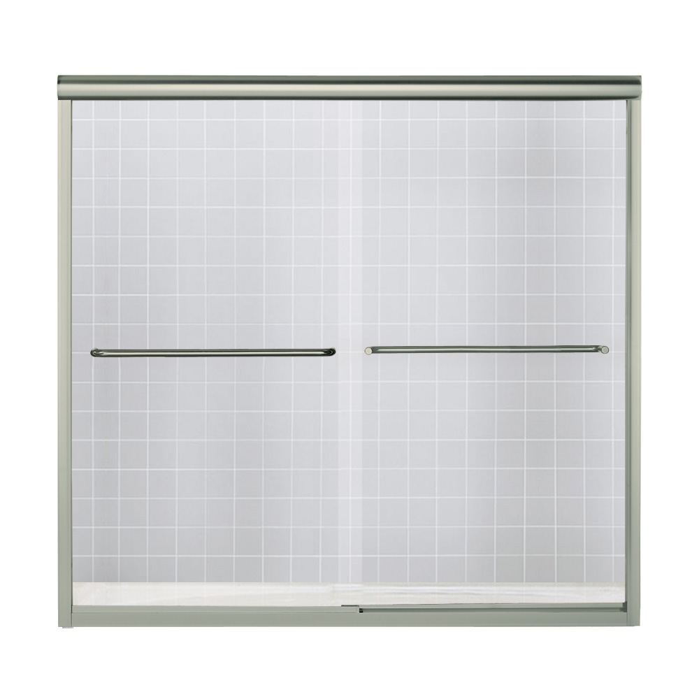 Finesse 59-5/8x55-3/16" Bath Door in Nickel & Clear Glass