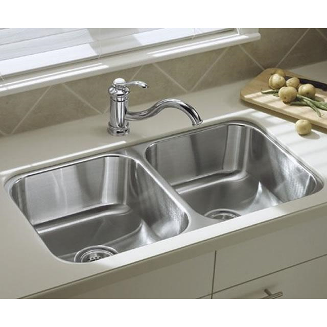 McAllister 31-1/2x17-3/8x7" SS Double Bowl Kitchen Sink Kit