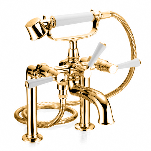 Clayton Deck Mount Tub Faucet Plus Hand Shower In Polished Brass
