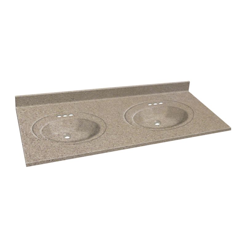 Double Bowl Vanity Top w/Recessed Oval Bowls 61x22x1/2 Sandy Beach