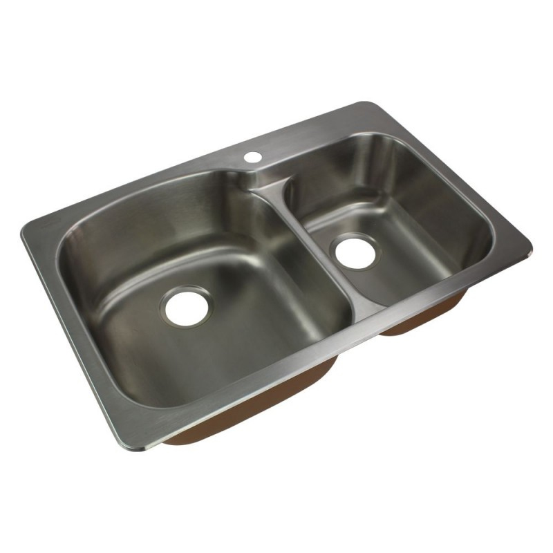 Classic 32-63/64x22-1/64x9" SS 75/25 Double Bowl Sink 1HL