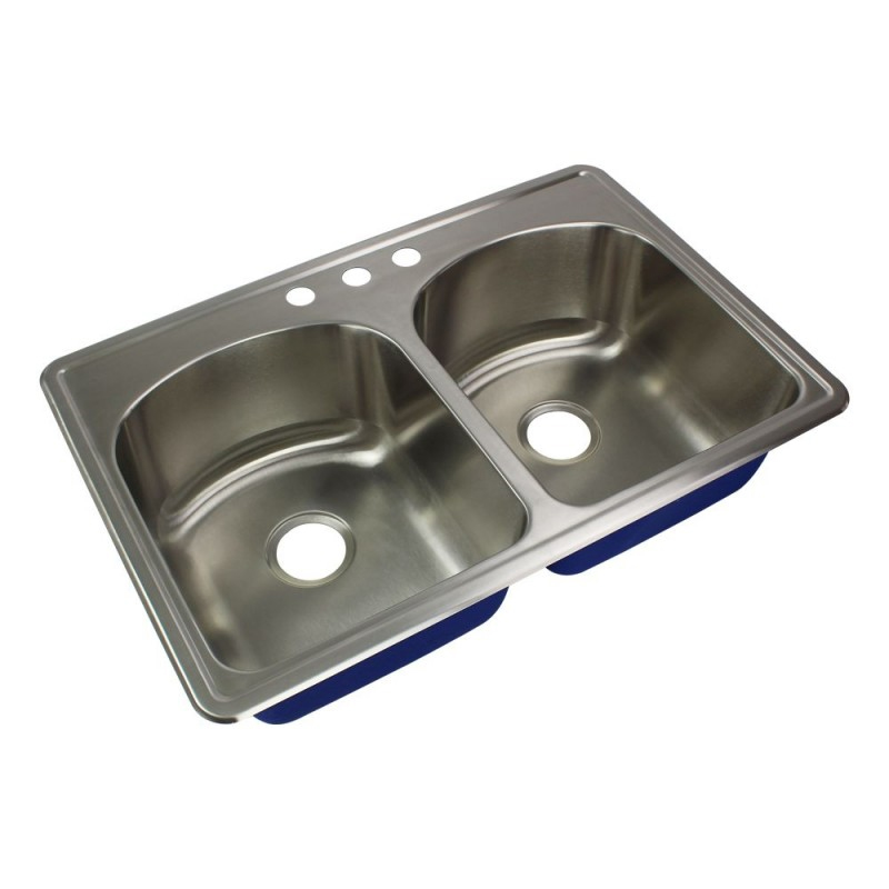 Meridian 32-63/64x22-1/64x9" SS Equal Double Bowl Sink 3 HL
