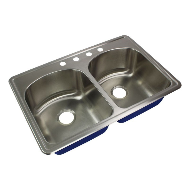 Meridian 32-63/64x22-1/64x9" SS Equal Double Bowl Sink 4 HL