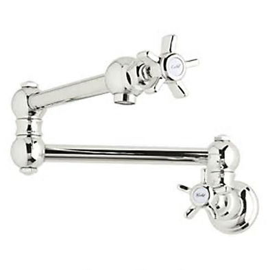 Italian Country Wall Mount Pot Filler in Polished Nickel w/Porcelain Levers