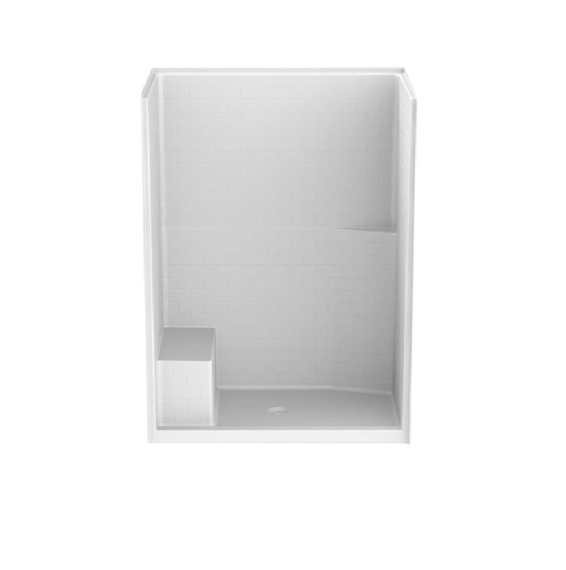 AcrylX 1-Piece Shower 60x35x81" w/RH Seat & Center Drn in White