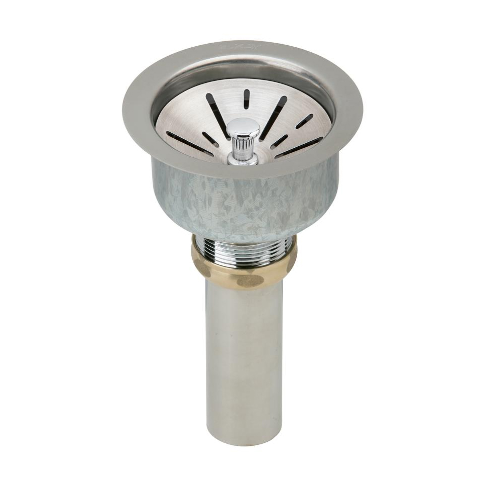 Deluxe Drain Fitting 3-1/2" Stainless Steel w/Strainer Basket, Rubber Seal & Tailpiece