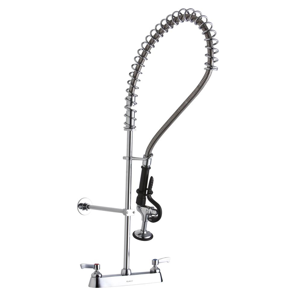 Commercial Kitchen Faucet w/8" Centers & Pre-Rinse Spray Head Spout 1.2 gpm Exposed Deck in Chrome
