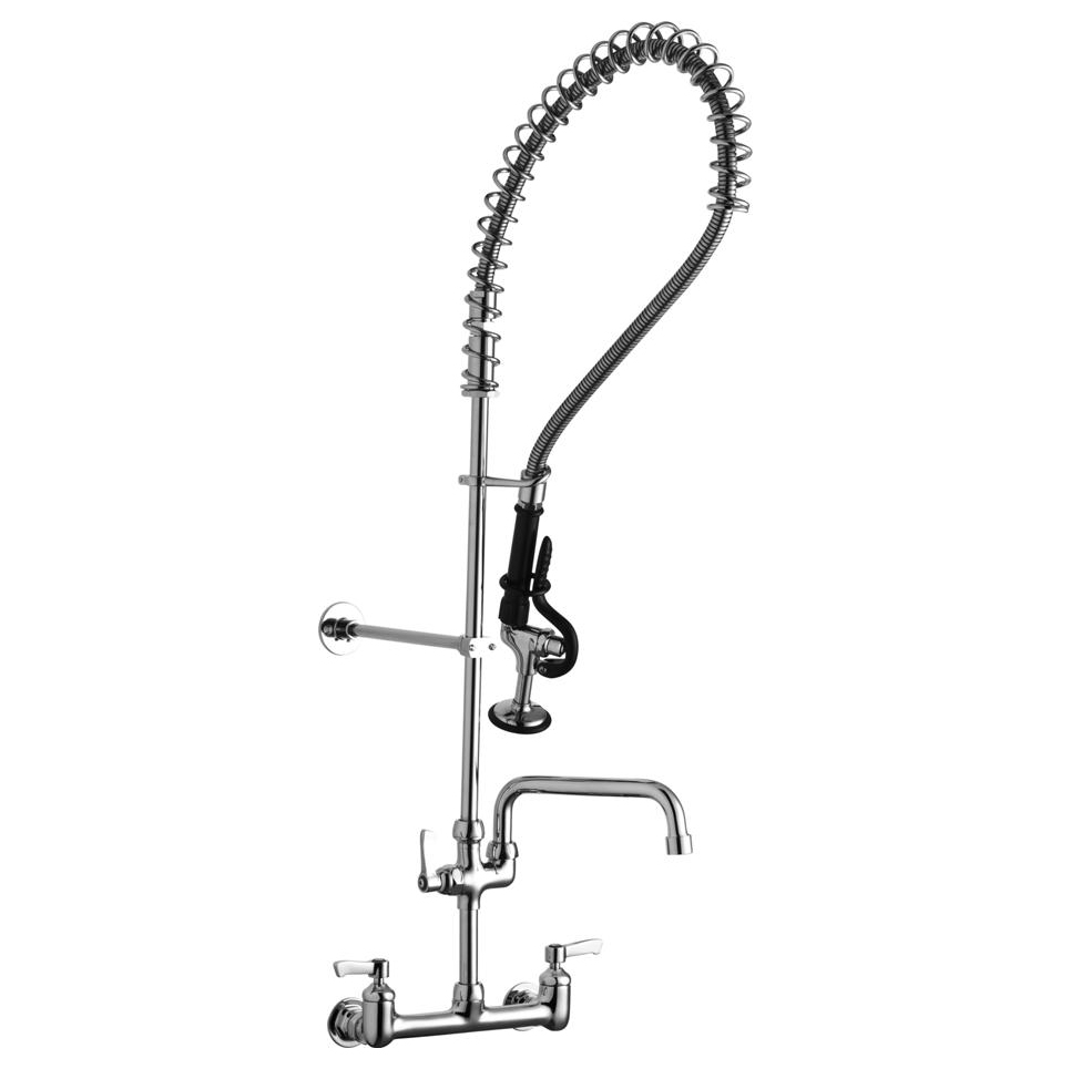 Commercial Kitchen Faucet w/8" Centers & Pre-Rinse Spray Head 1.5 gpm Wall Mount in Chrome