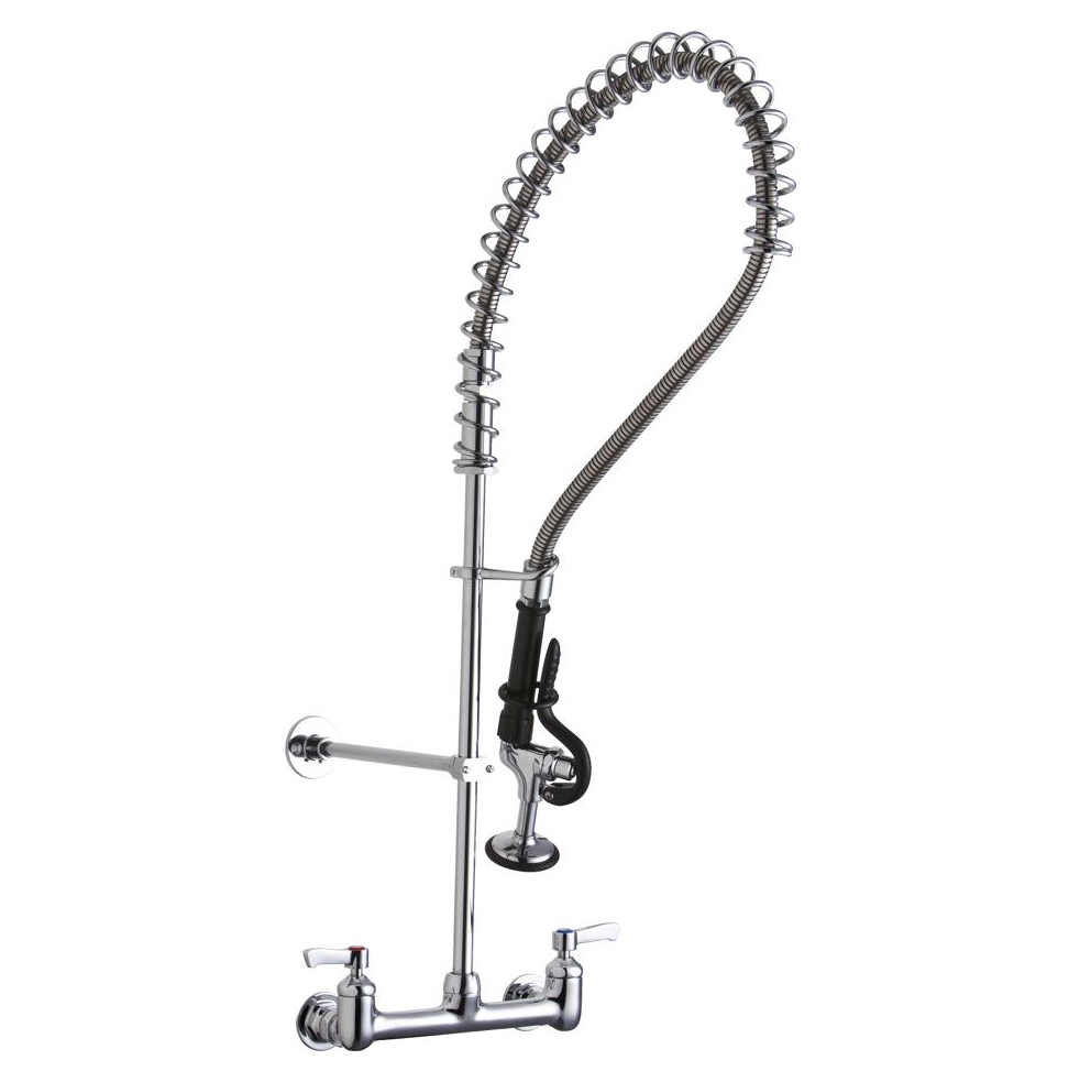 Commercial Kitchen Faucet w/8" Centers & Pre-Rinse Spray Head Spout 1.6 gpm Wall Mount in Chrome
