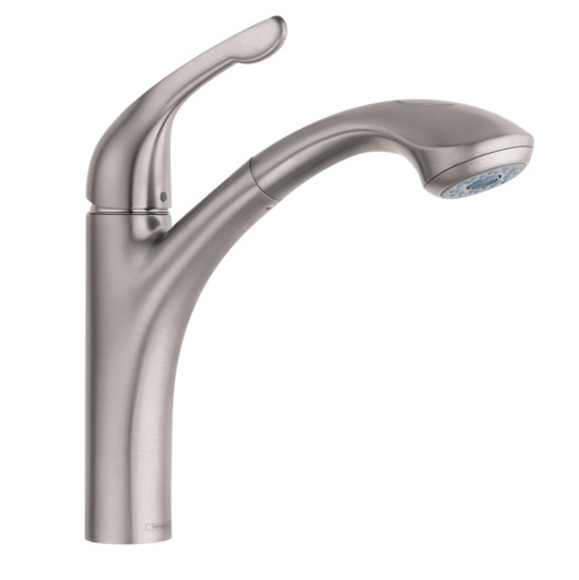 Allegro E Single Hole Pull-Out Kitchen Faucet in Steel Optik