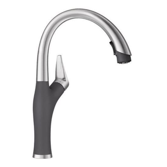 Artona Single Hole Pull-Down Fct w/Dual Spray in Cinder/Stainless