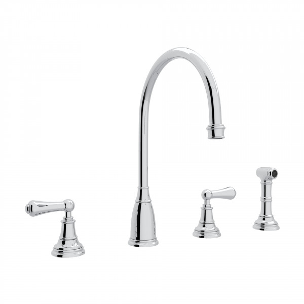 Perrin & Rowe Kitchen Faucet w/Metal Levers in Polished Chrome & Side Spray