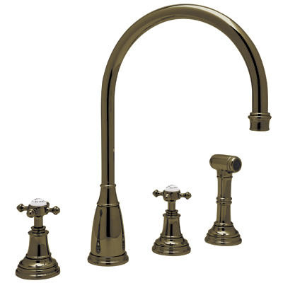 Perrin & Rowe Kitchen Faucet w/Metal Levers in English Bronze & Side Spray
