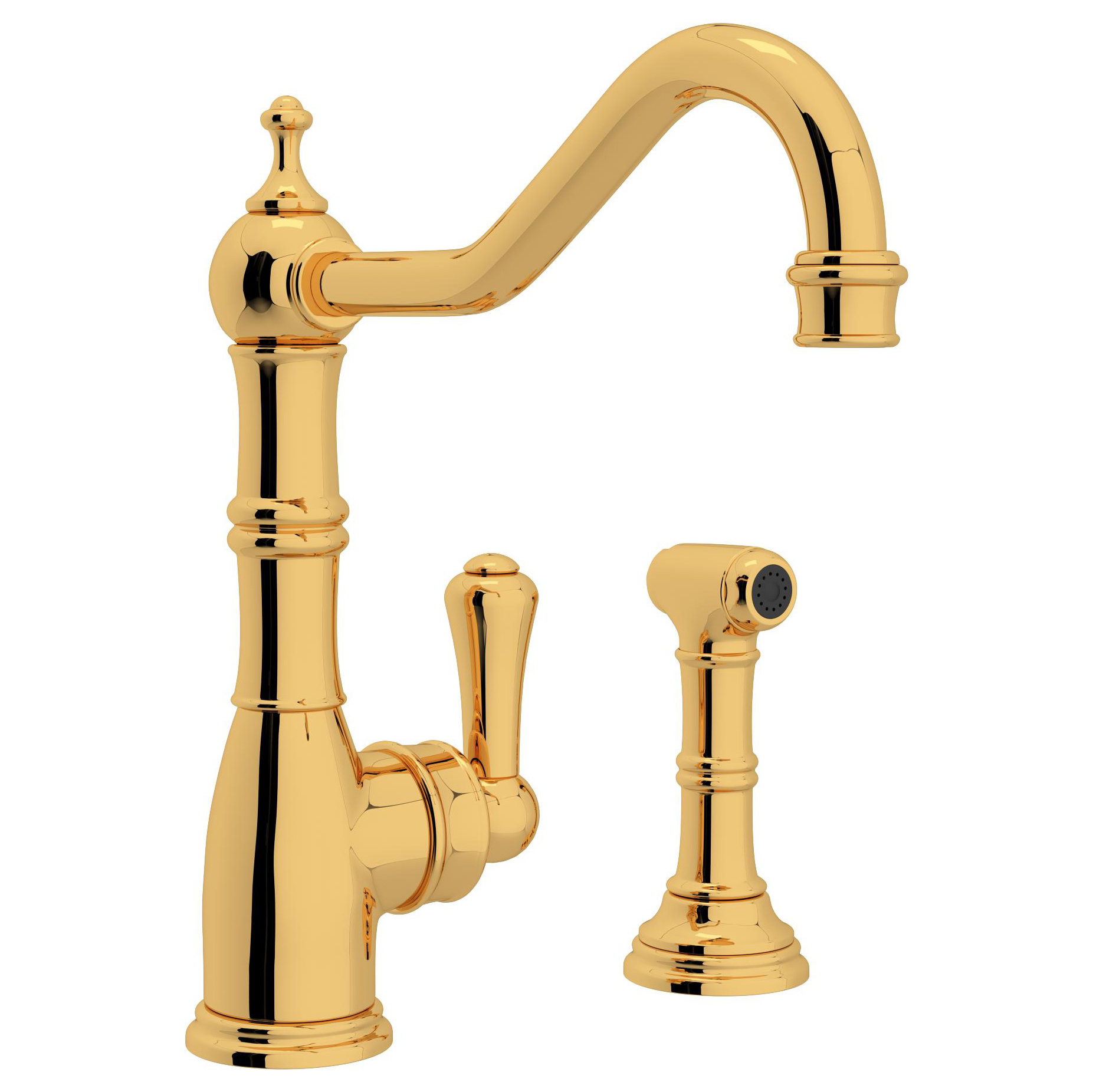 Perrin & Rowe Single Hole Faucet w/Side Spray in English Gold
