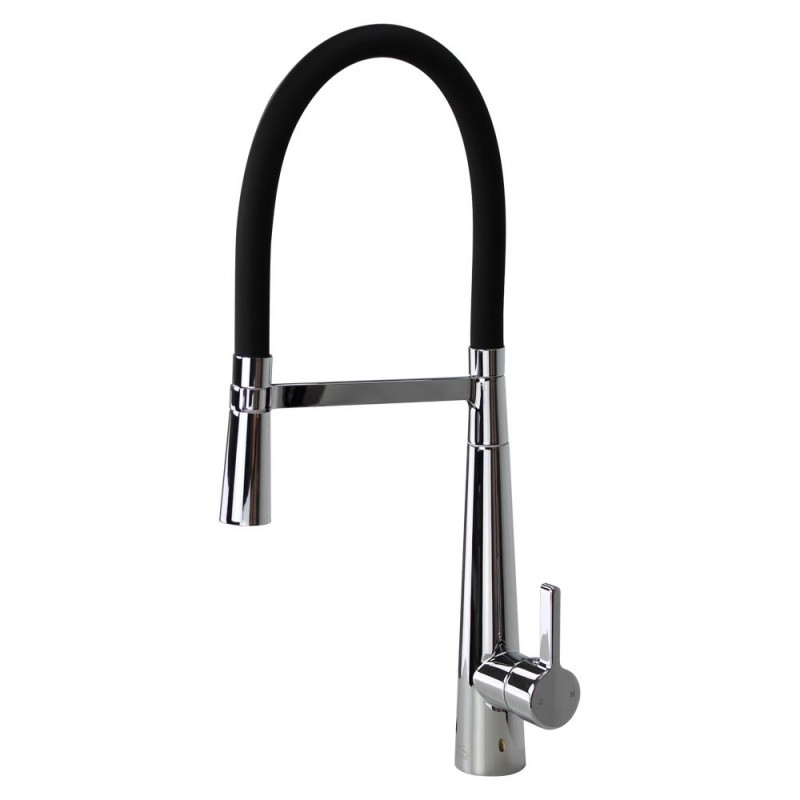 Bell'Arte Semi-Pro Single Hole Pull-Down Kitchen Faucet in Polished Chrome w/Black Hose Spout