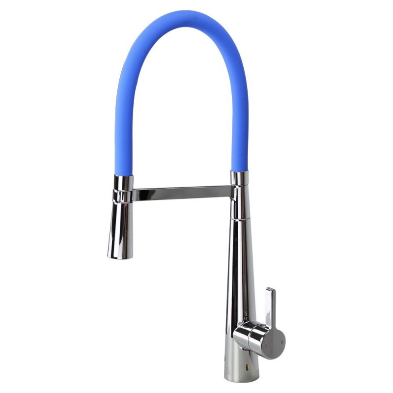 Bell'Arte Semi-Pro Single Hole Pull-Down Kitchen Faucet in Polished Chrome w/Blue Hose Spout
