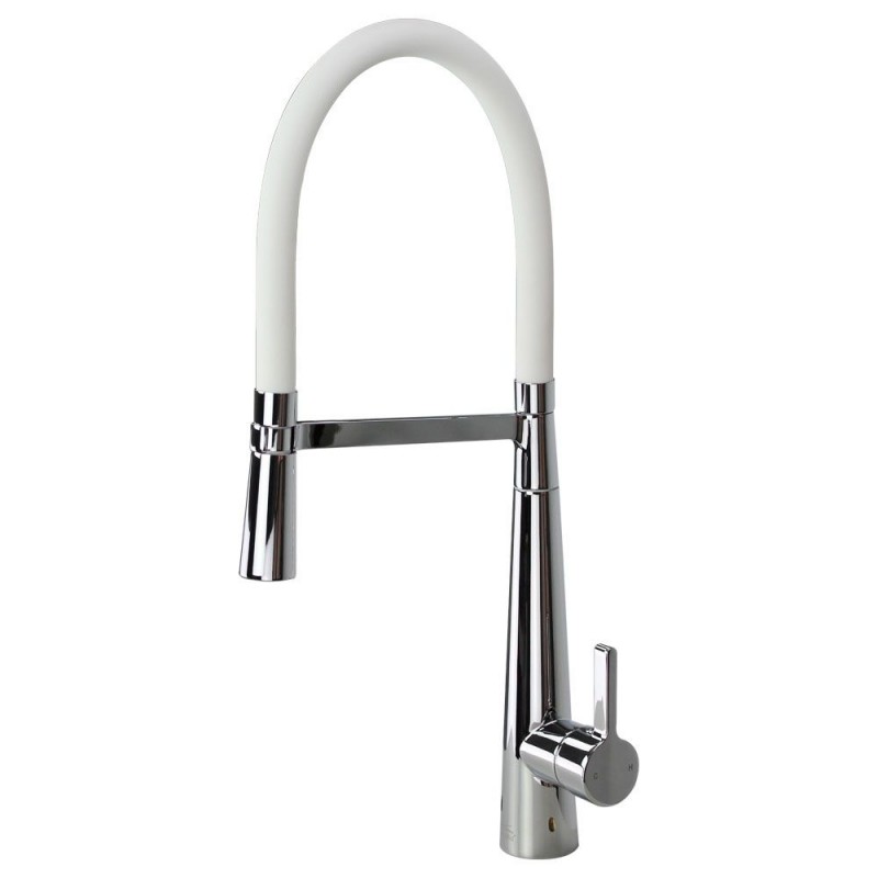 Bell'Arte Semi-Pro Single Hole Pull-Down Kitchen Faucet in Polished Chrome w/White Hose Spout
