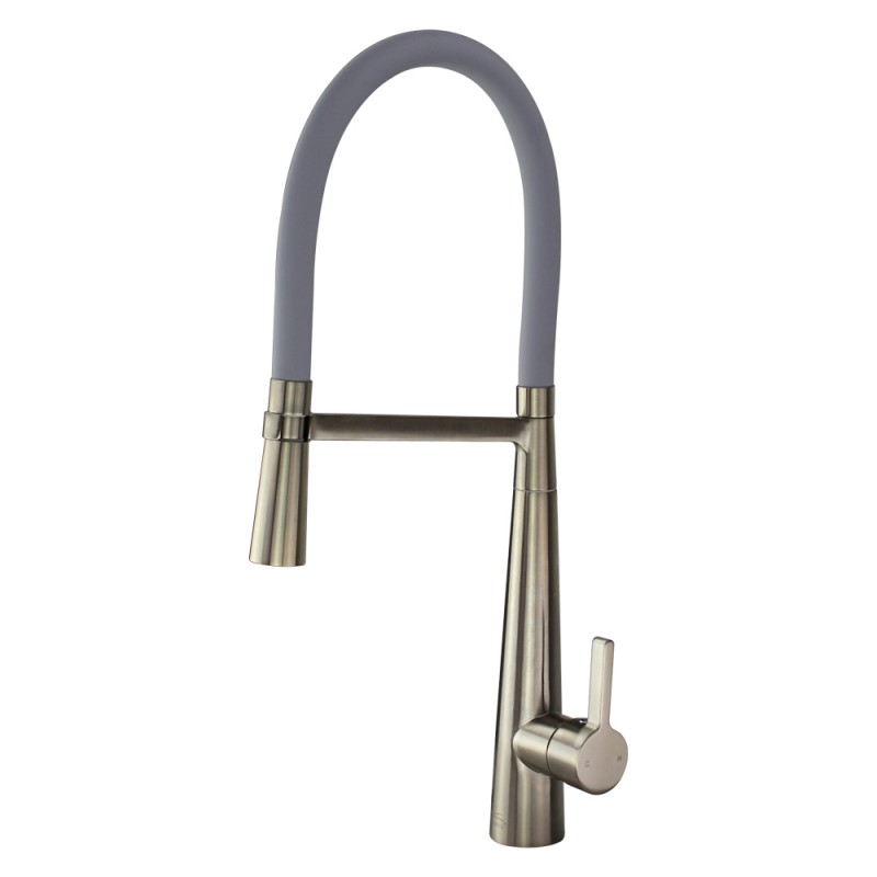 Bell'Arte Semi-Pro Single Hole Pull-Down Kitchen Faucet in Luxe Stainless w/Grey Hose Spout