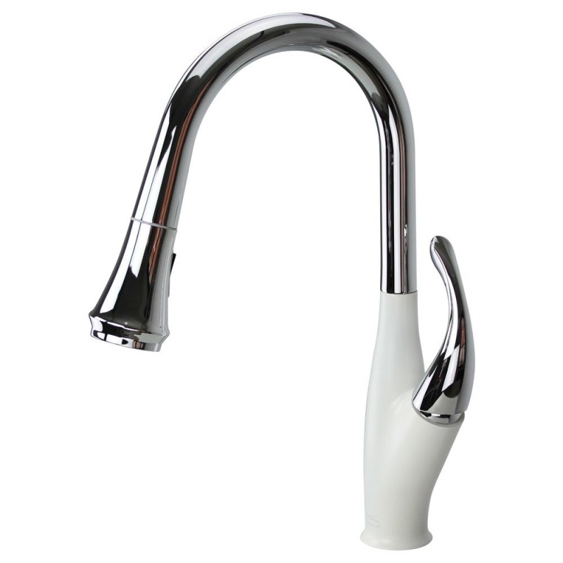 Layla Single Hole Pull-Out Kitchen Faucet in Polished Chrome/White