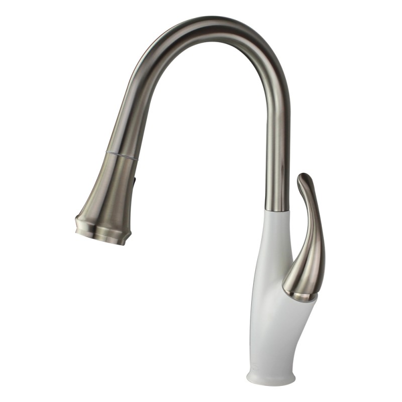 Layla Single Hole Pull-Out Kitchen Faucet in Luxe Stainless/White