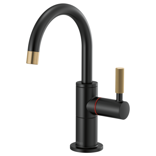 Litze Instant Hot Faucet w/Arc Spout & Knurl Hndl in Black/Gold